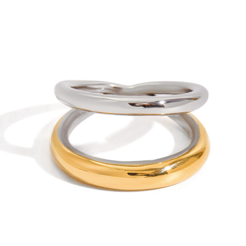 Gold Silver Double Layer Geometric Ring