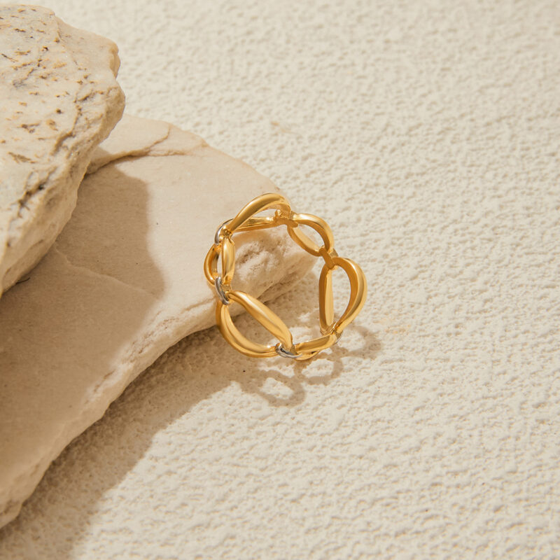 Dual Tone Hollow Circle Ring Gold Silver - Image 4