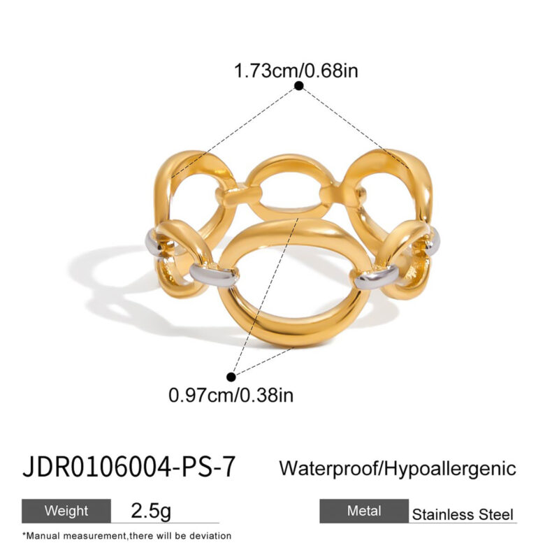 Dual Tone Hollow Circle Ring Gold Silver - Image 5