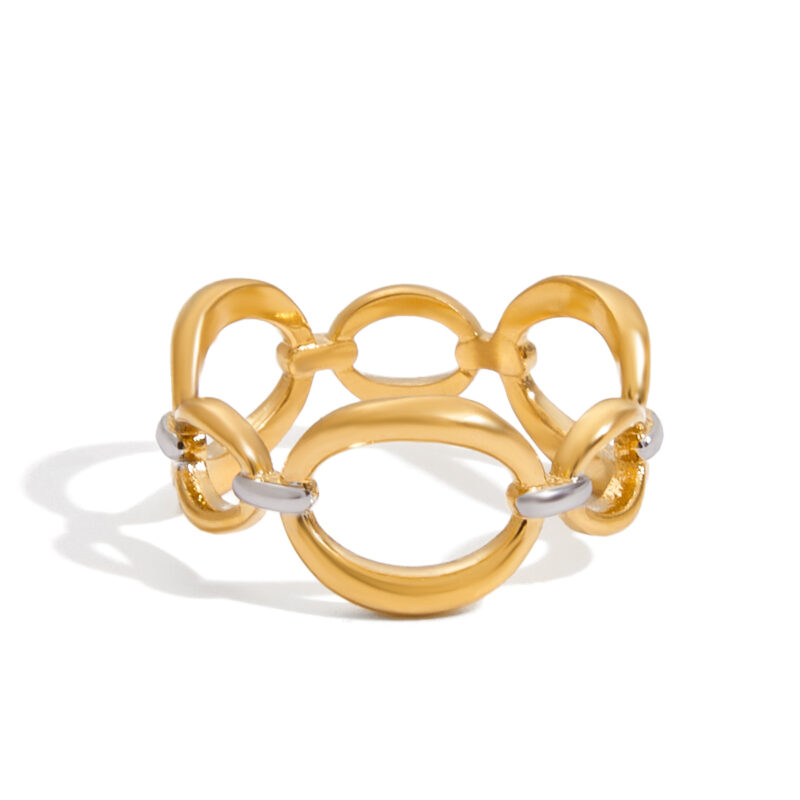 Dual Tone Hollow Circle Ring Gold Silver