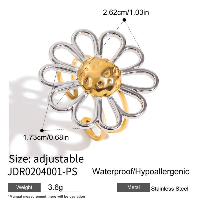 Gold Silver Daisy Adjustable Open Ring - Image 4