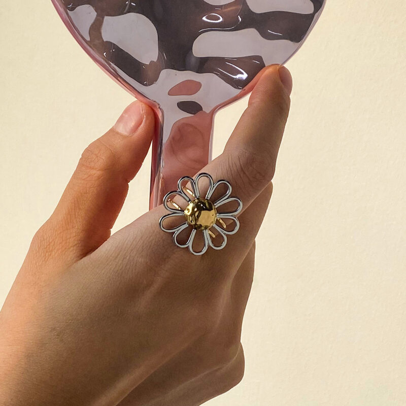 Gold Silver Daisy Adjustable Open Ring - Image 2