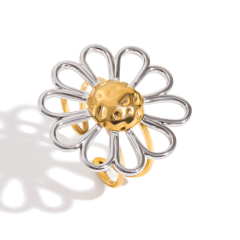 Gold Silver Daisy Adjustable Open Ring