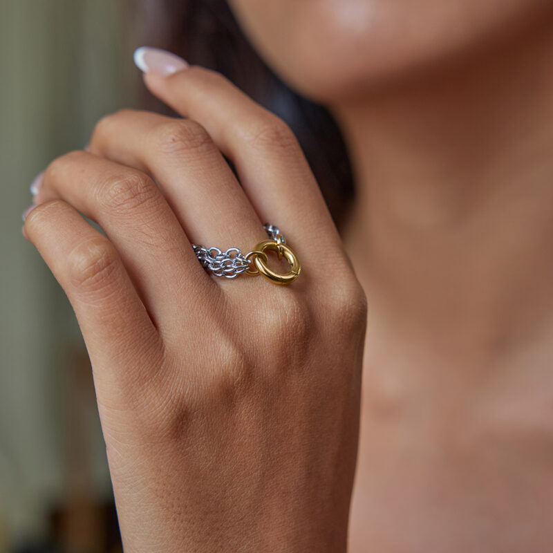 Gold Silver Triple Chain DIY Ring - Image 2