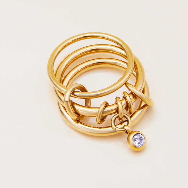 Gold Zircon Multi Ring Stacking Finger Ring - Image 3