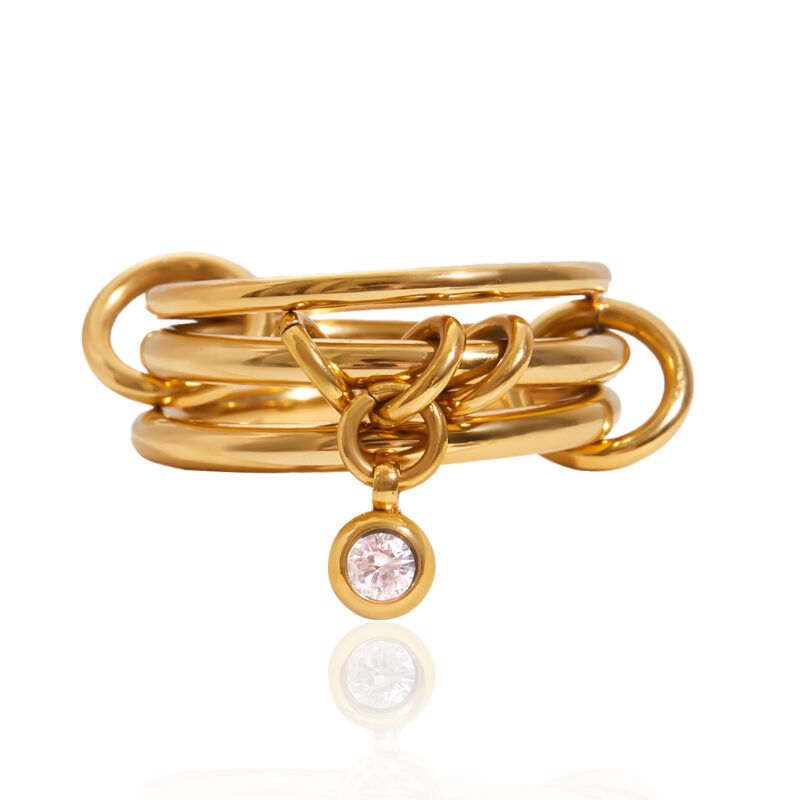 Gold Zircon Multi Ring Stacking Finger Ring