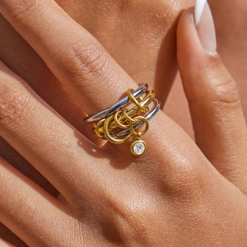 Gold Silver Zircon Multi Ring Stacking Finger Ring - Image 2