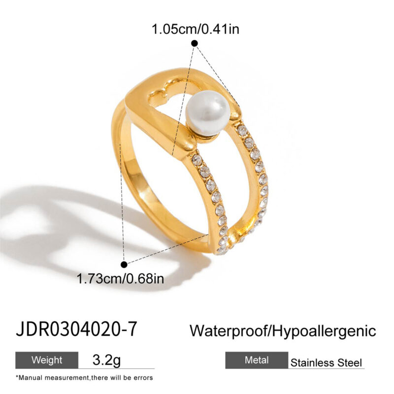 White Diamond Glass Pearl Heart Ring - Image 4