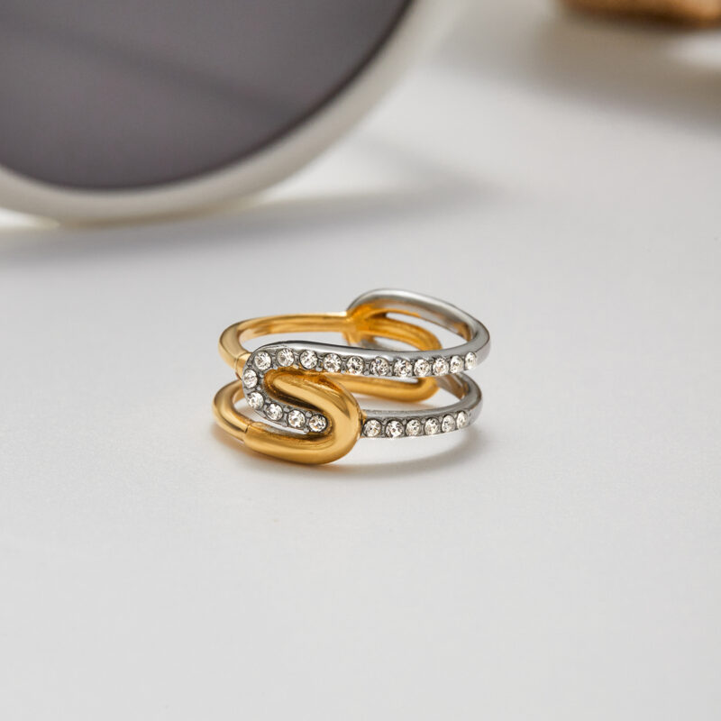 Gold Silver Wrapped Diamond Paperclip Ring - Image 3