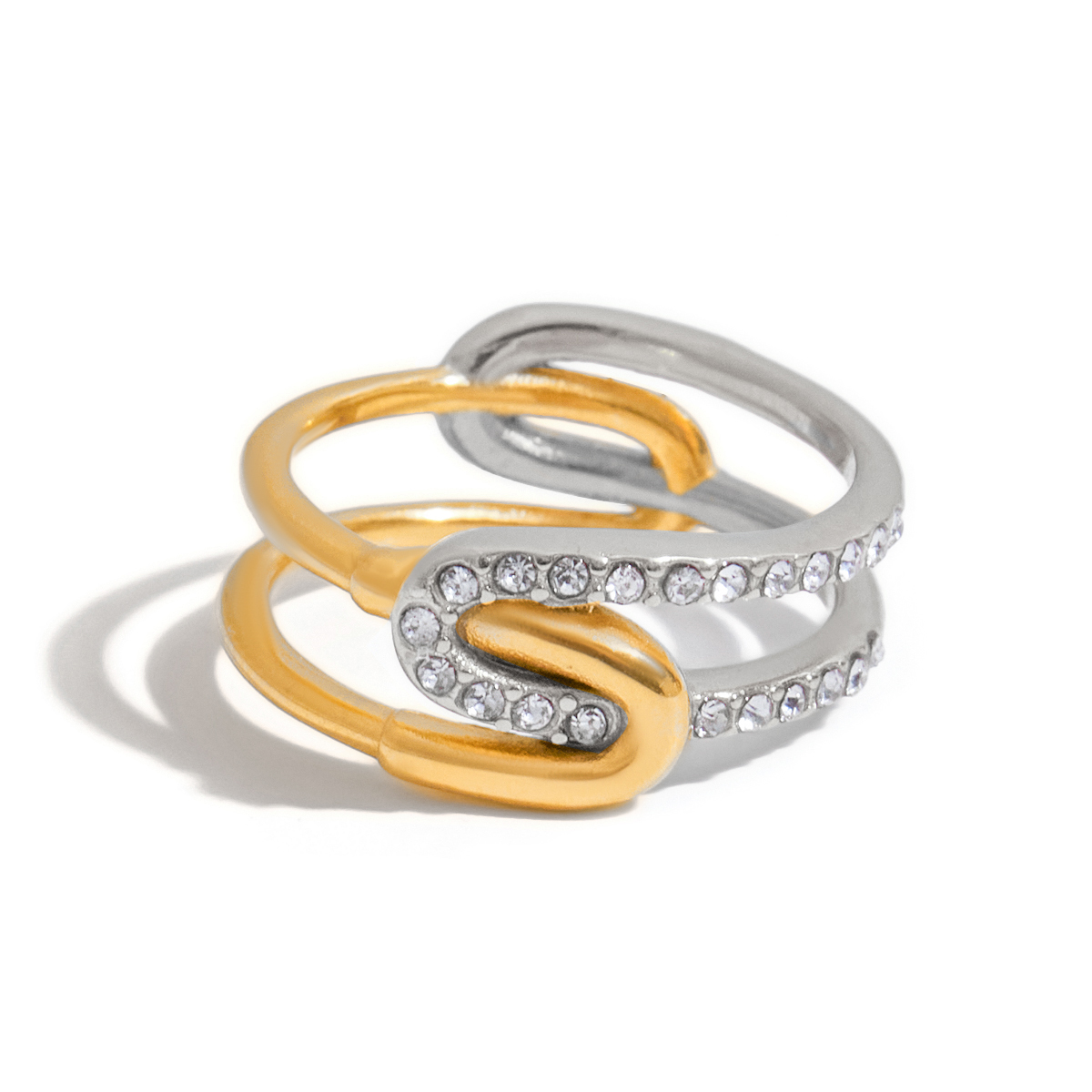 Gold Silver Wrapped Diamond Paperclip Ring