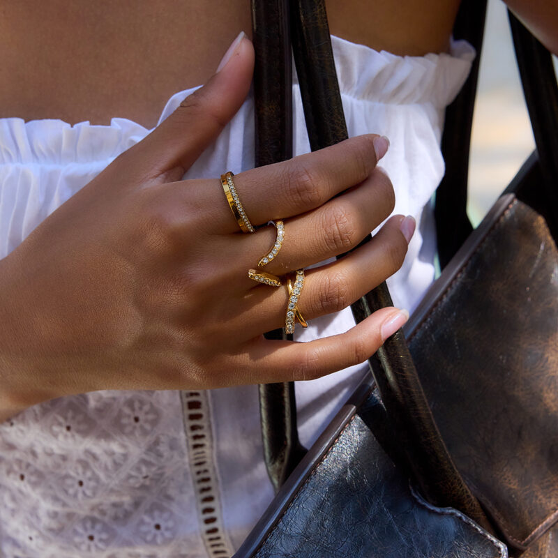 White Diamond Line Open Ring - Image 3