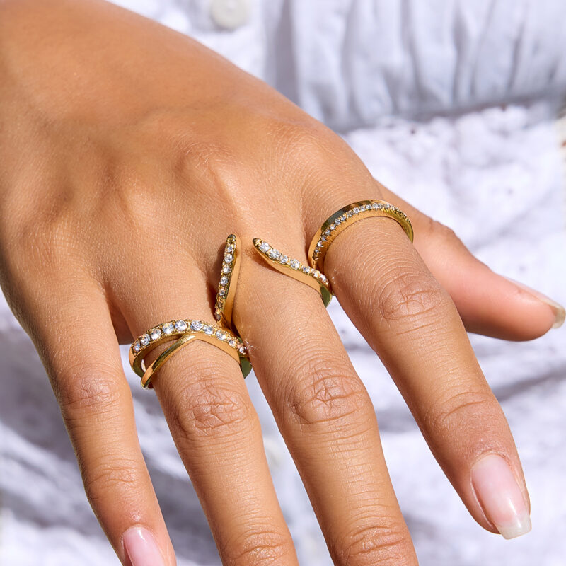White Diamond Line Open Ring - Image 2