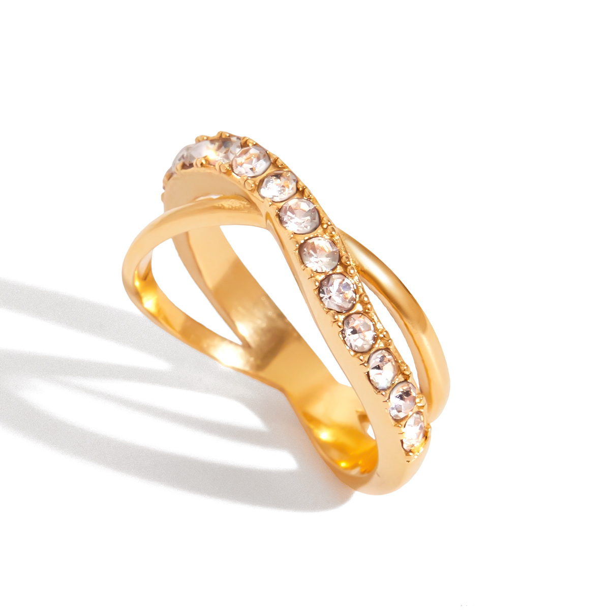 White Diamond Cross Line Ring