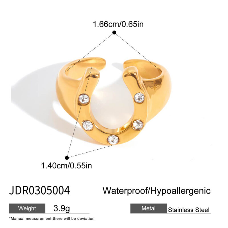 18K Gold Horseshoe Open Ring with CZ Crystals - Image 5