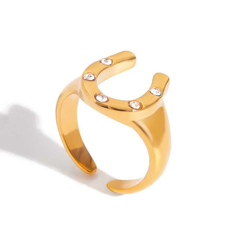 18K Gold Horseshoe Open Ring with CZ Crystals - Image 2