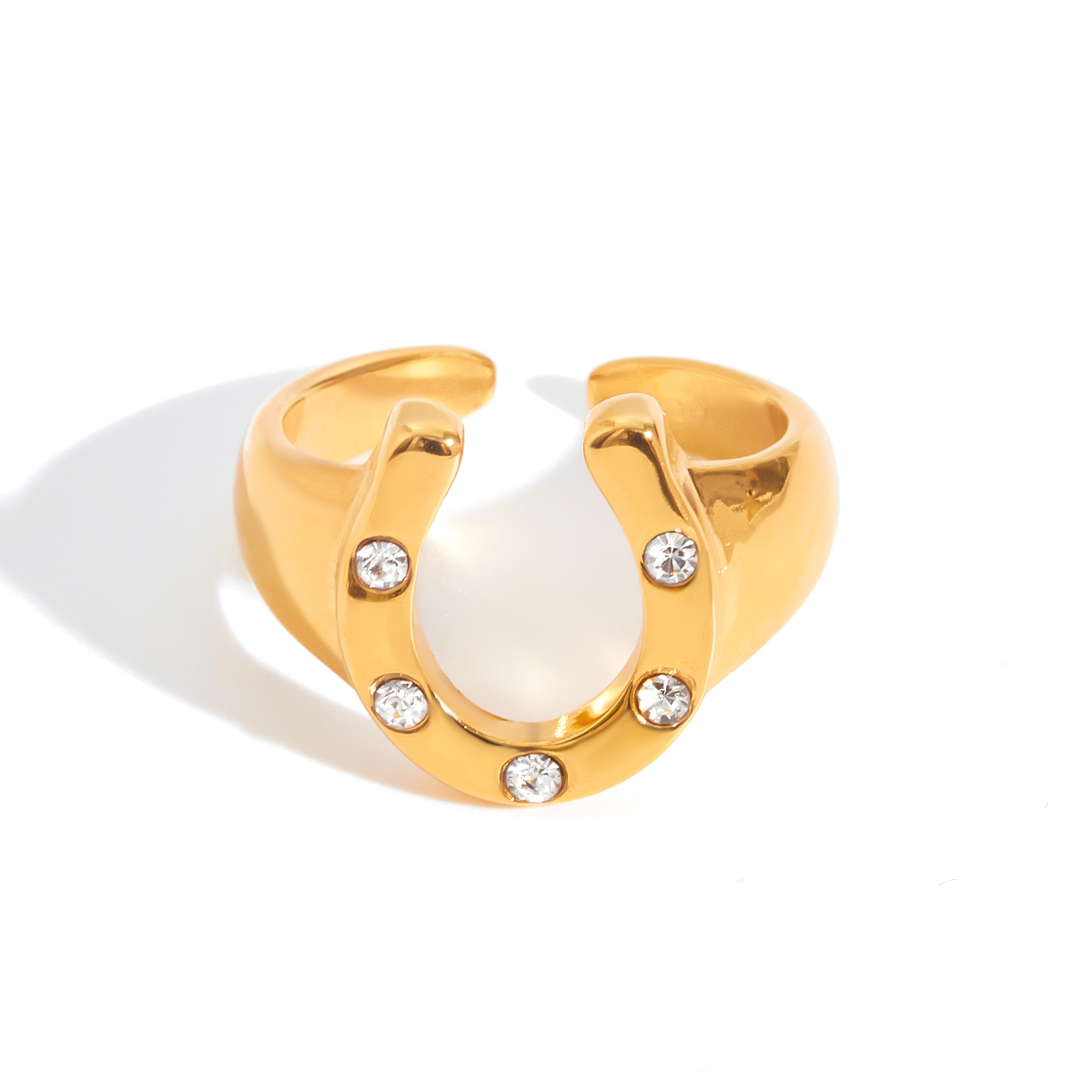 18K Gold Horseshoe Open Ring with CZ Crystals