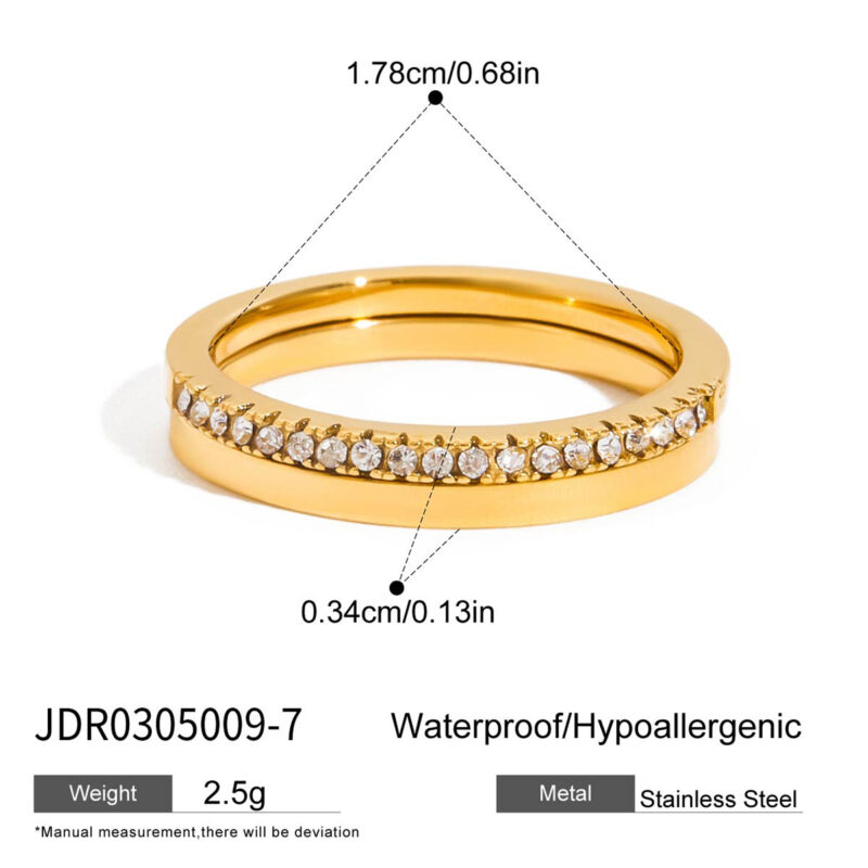 Gold Stainless Steel White Diamond Band Ring - Image 5