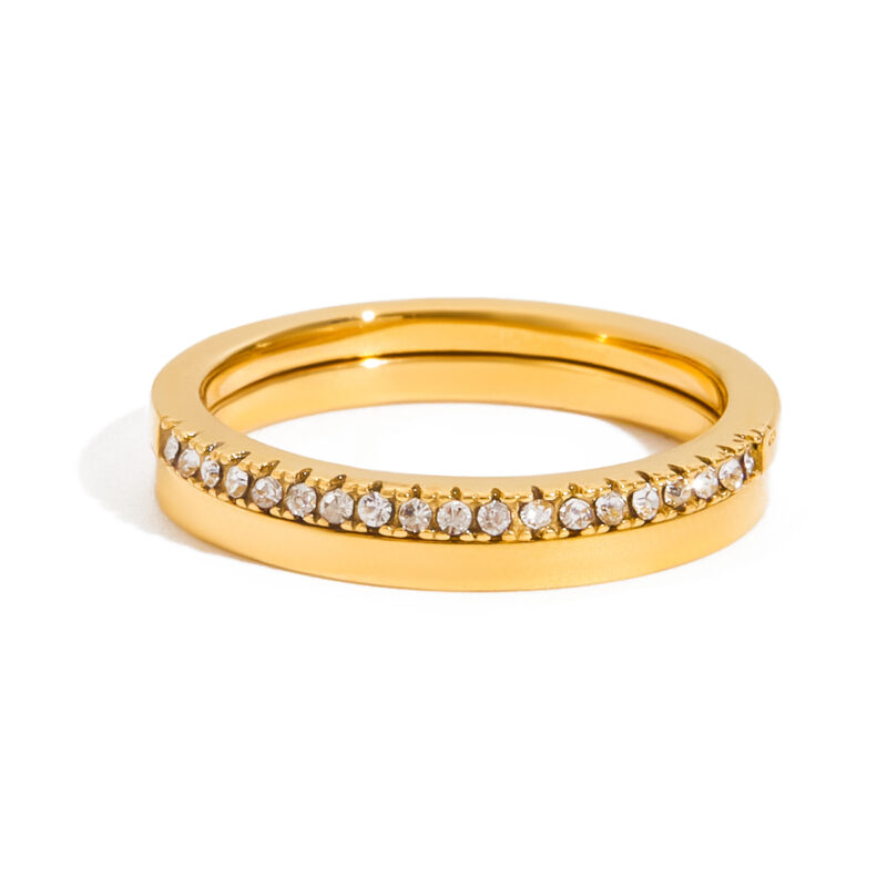 Gold Stainless Steel White Diamond Band Ring