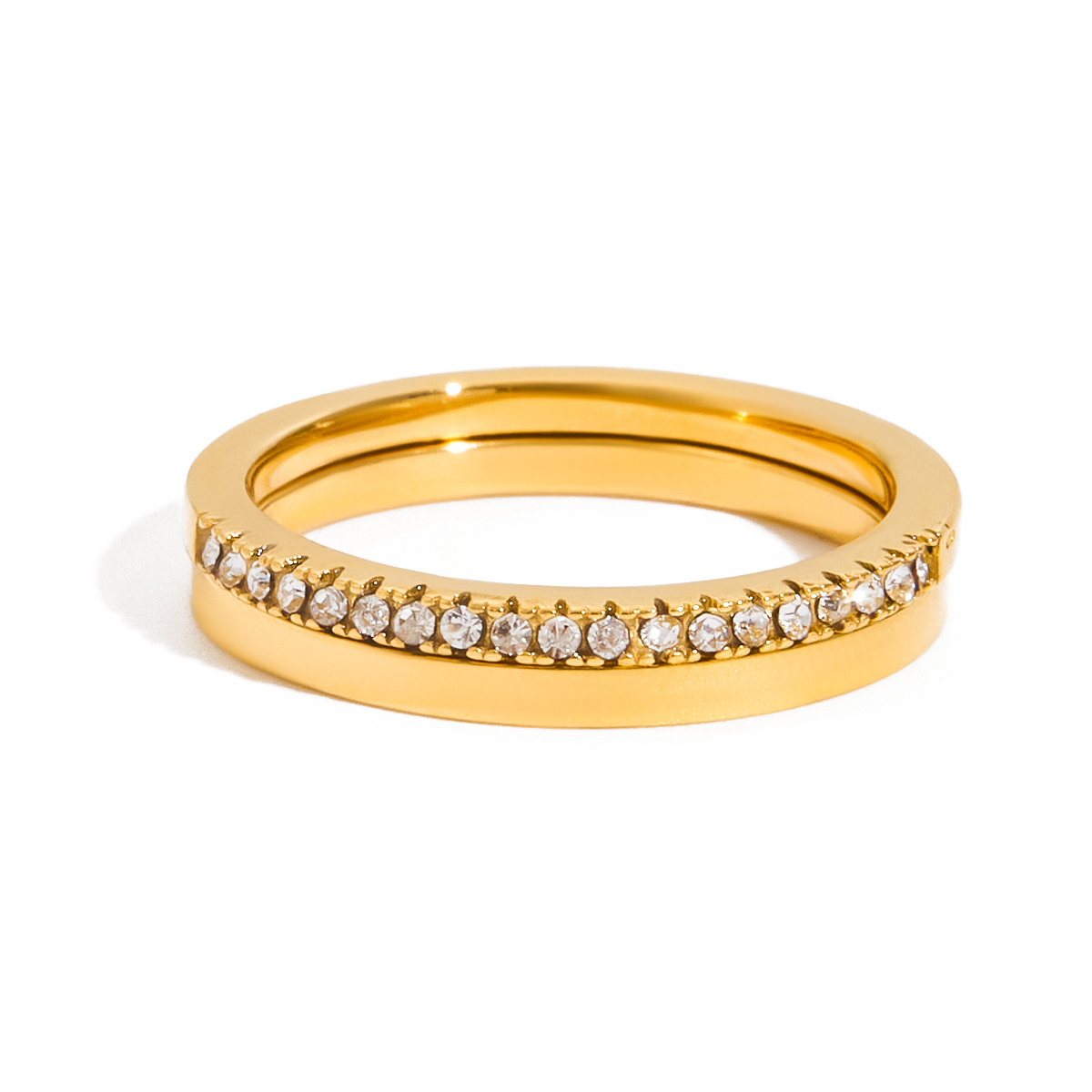 Gold Stainless Steel White Diamond Band Ring