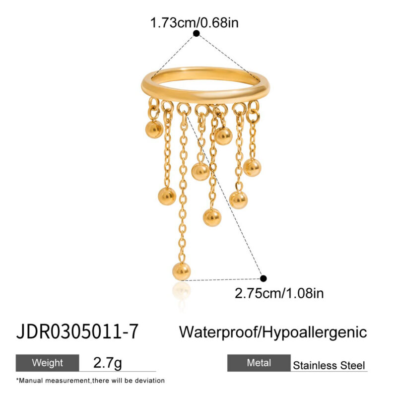 Handmade Gold Steel Bead Tassel Ring - Image 5