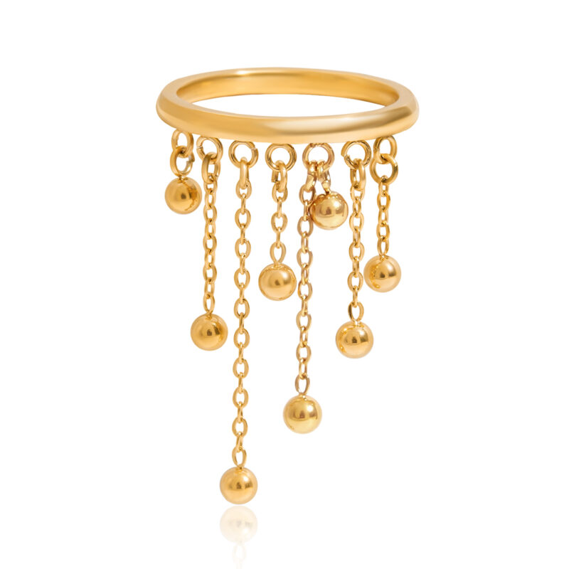 Handmade Gold Steel Bead Tassel Ring