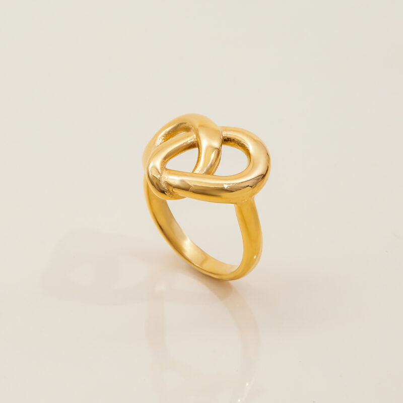 Gold Stainless Steel Heart Knot Geometric Ring - Image 4