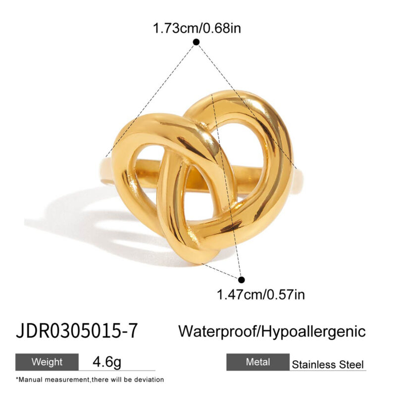 Gold Stainless Steel Heart Knot Geometric Ring - Image 5