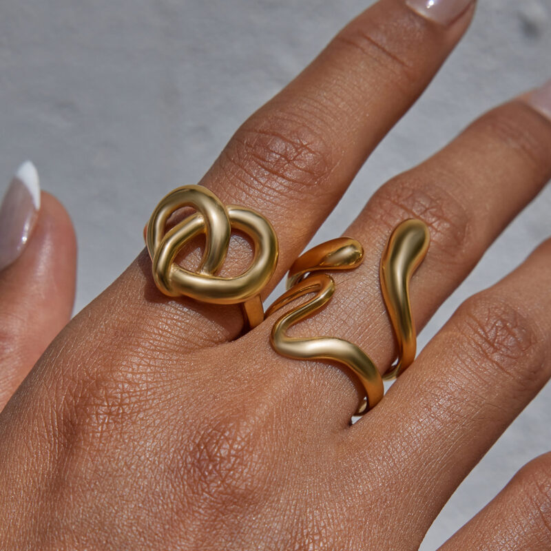 Gold Stainless Steel Heart Knot Geometric Ring - Image 3