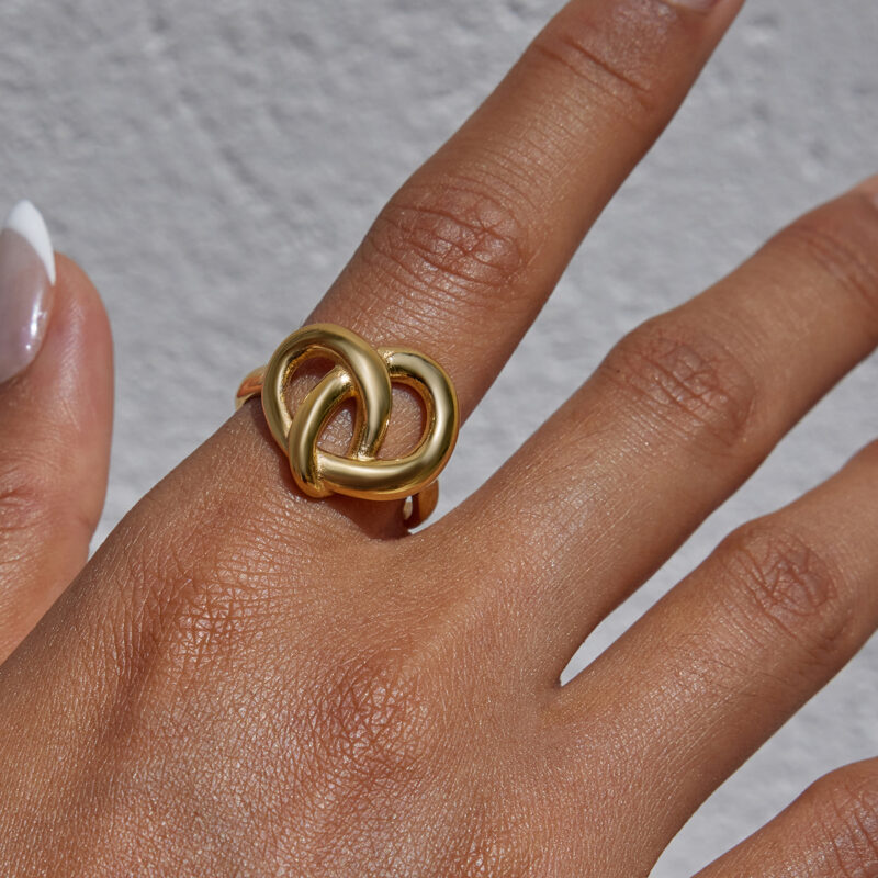 Gold Stainless Steel Heart Knot Geometric Ring - Image 2