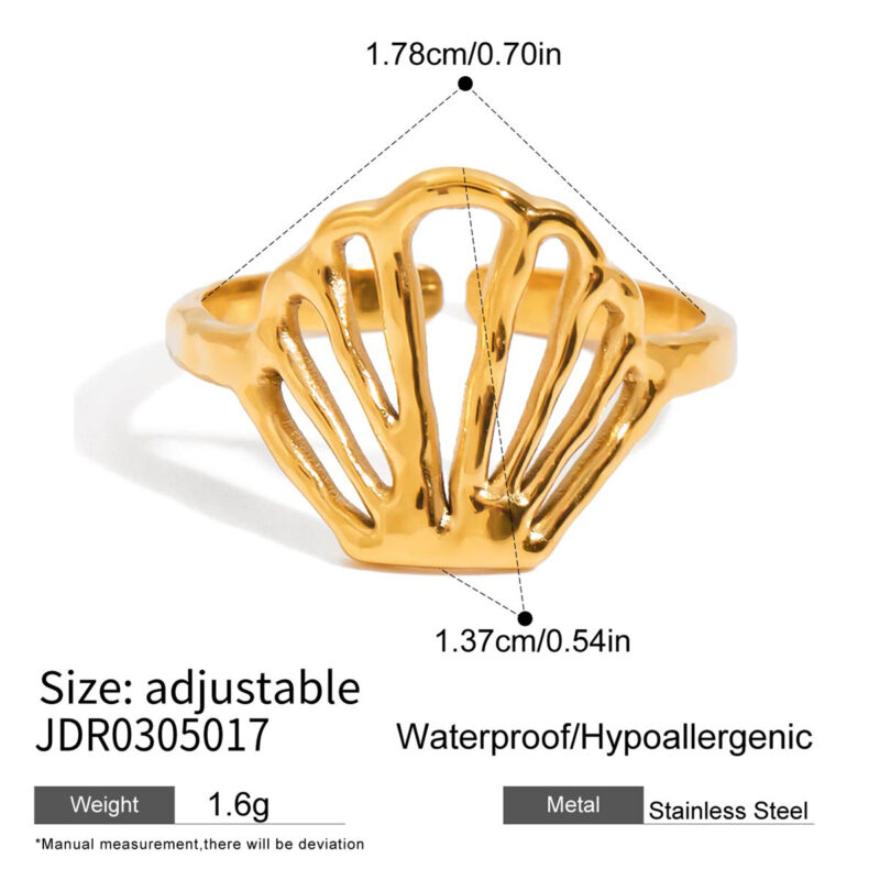 Gold Stainless Steel Hollow Shell Adjustable Ring - Image 5