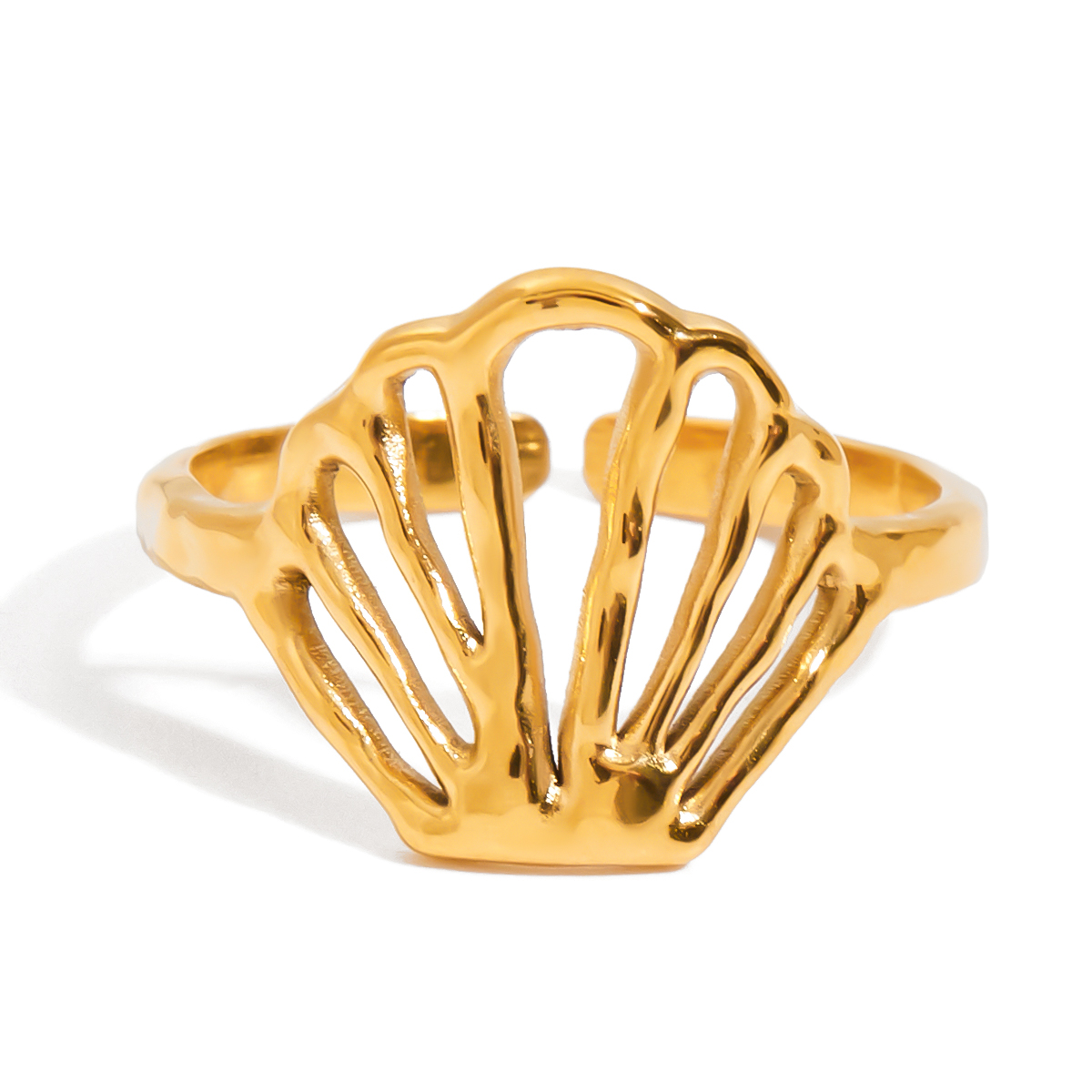 Gold Stainless Steel Hollow Shell Adjustable Ring