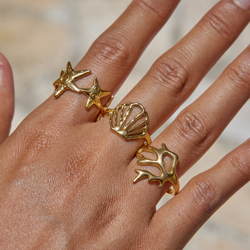 Gold Stainless Steel Coral Line Open Ring - Image 4