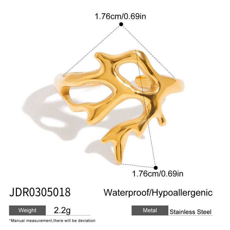 Gold Stainless Steel Coral Line Open Ring - Image 5