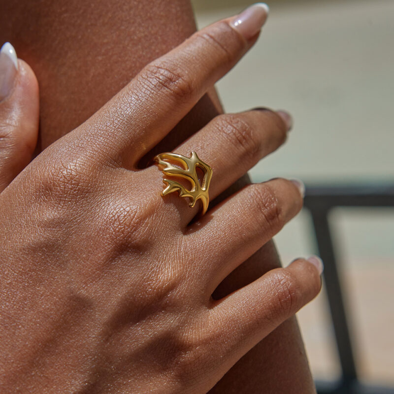 Gold Stainless Steel Coral Line Open Ring - Image 3