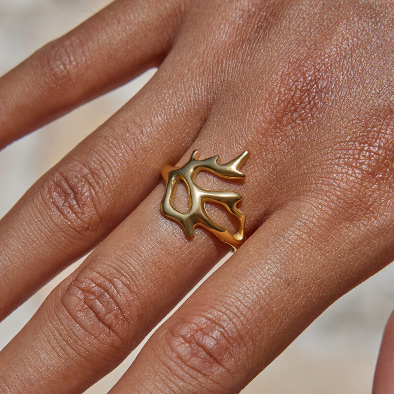 Gold Stainless Steel Coral Line Open Ring - Image 2