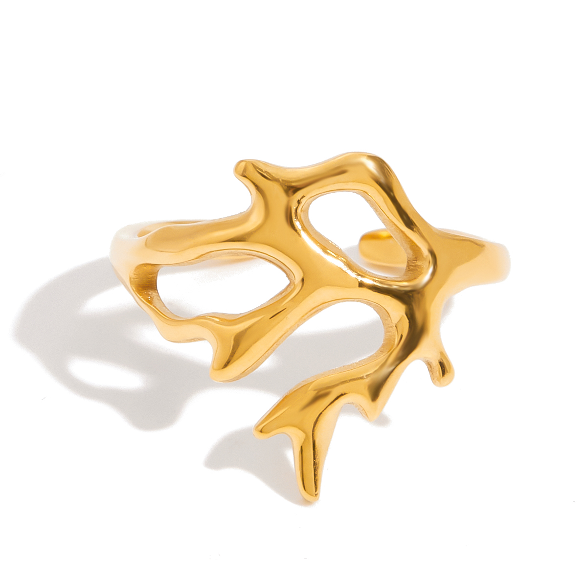Gold Stainless Steel Coral Line Open Ring