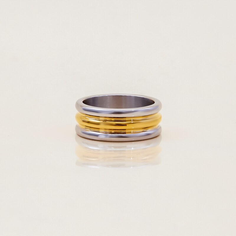 Gold Silver Three Layer Linear Ring - Image 4
