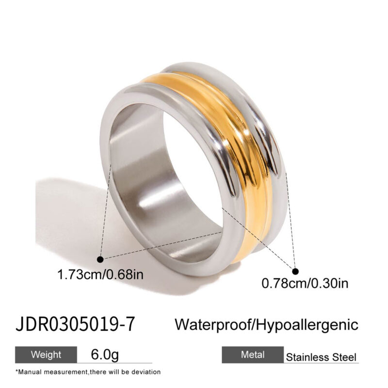 Gold Silver Three Layer Linear Ring - Image 5