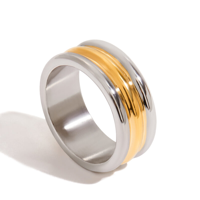 Gold Silver Three Layer Linear Ring