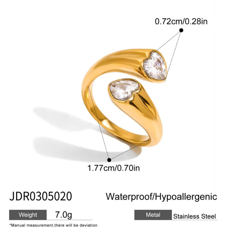 Gold Stainless Steel White Heart Zirconia Ring - Image 4