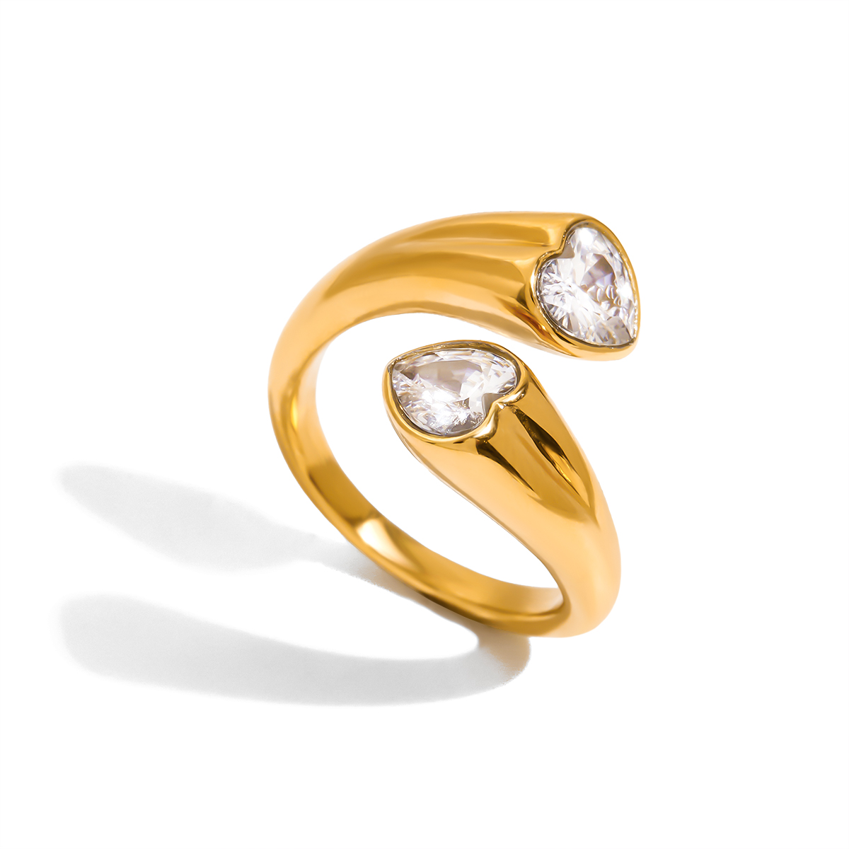 Gold Stainless Steel White Heart Zirconia Ring