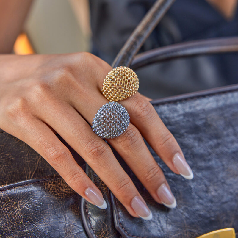 Gold Stainless Steel Hollow Mesh Ball Ring - Image 4