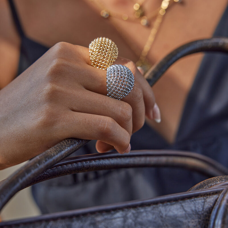 Steel Hollow Mesh Ball Ring Cold Style - Image 2