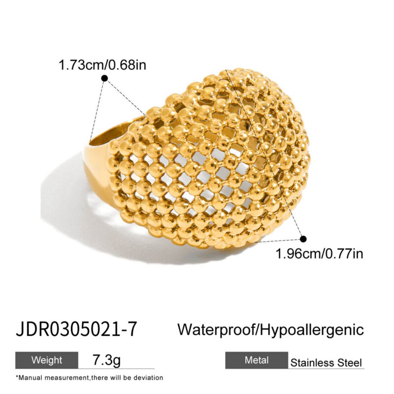 Gold Stainless Steel Hollow Mesh Ball Ring - Image 5