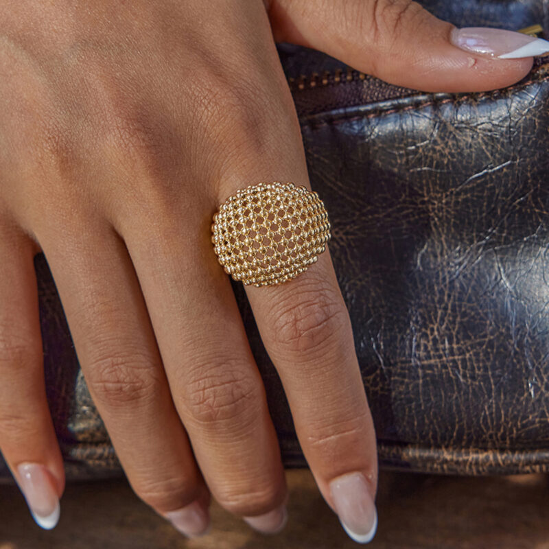Gold Stainless Steel Hollow Mesh Ball Ring - Image 3