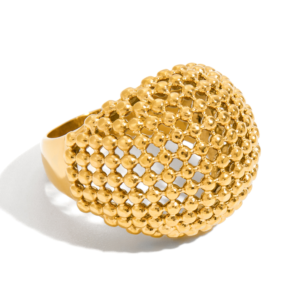 Gold Stainless Steel Hollow Mesh Ball Ring