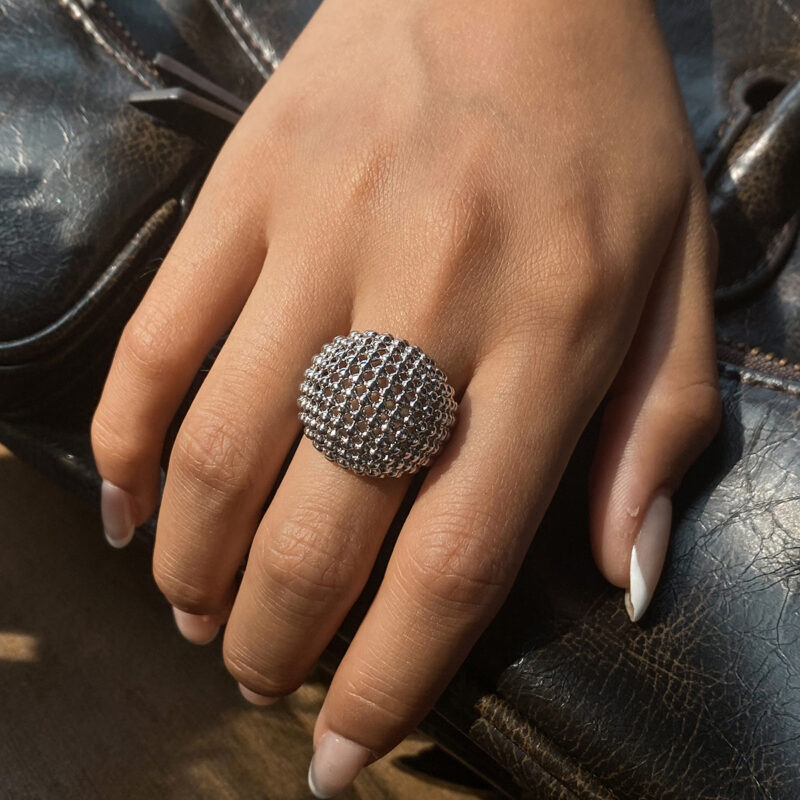 Steel Hollow Mesh Ball Ring Cold Style - Image 3