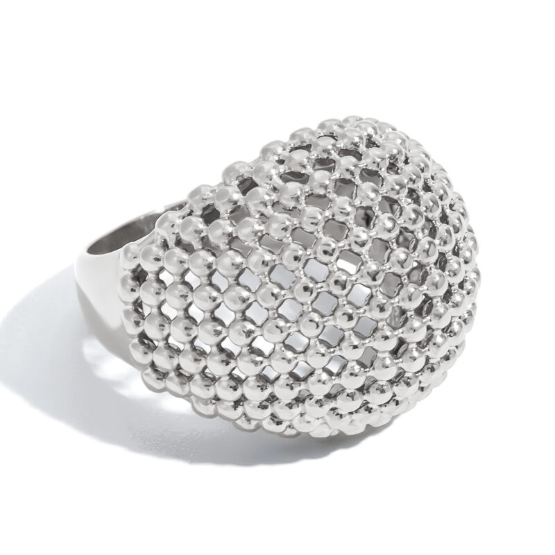 Steel Hollow Mesh Ball Ring Cold Style