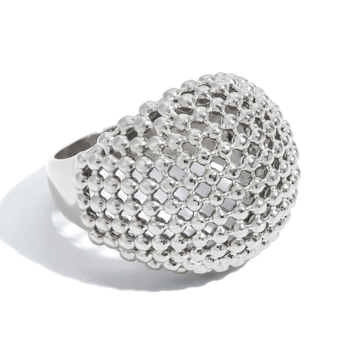 Steel Hollow Mesh Ball Ring Cold Style