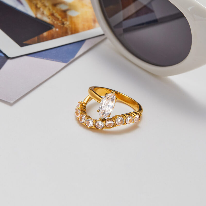 Gold Stainless Steel Zircon Double Layer Ring - Image 6